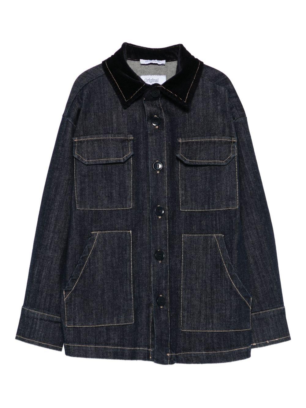 Camicia per bambino Paolo Pecora Kids in denim con colletto in velluto - Rubino Kids