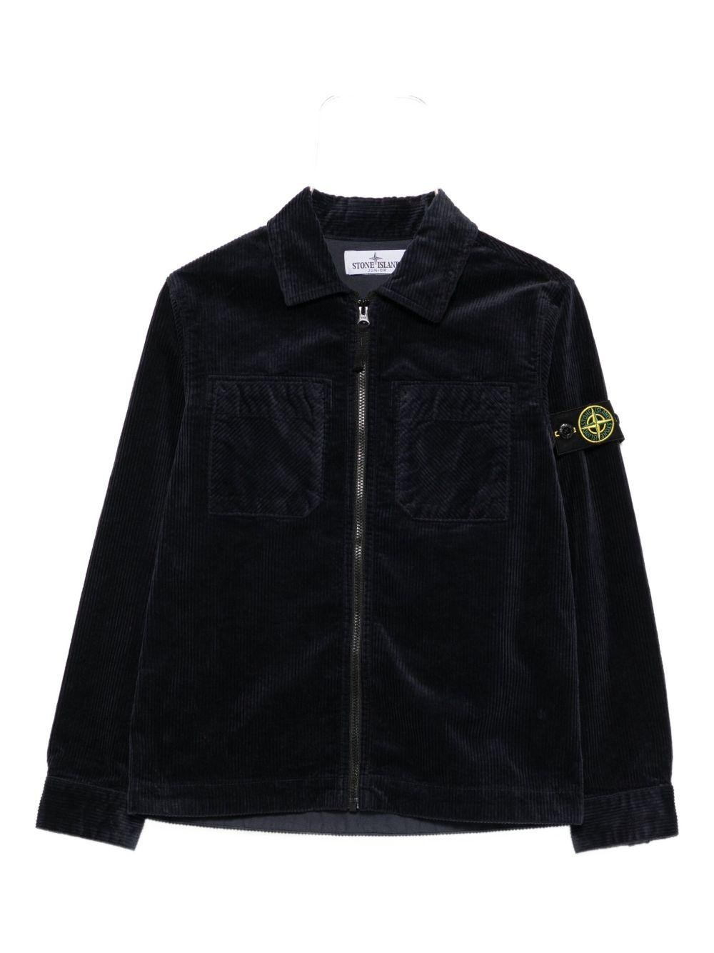 Camicia per bambino Stone Island Junior blu a coste con zip - Rubino Kids