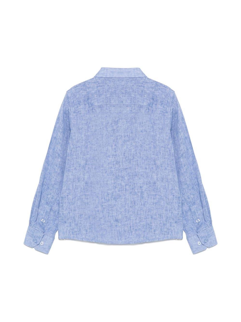 Camicia per bambino Trussardi Junior blu con stampa sul fondo e falsatura frontale con abbottonatura - Rubino Kids