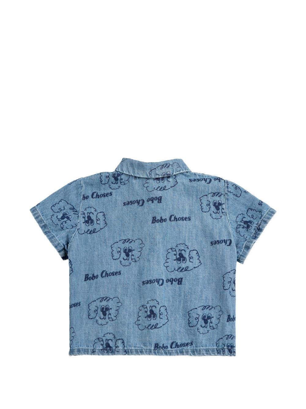 Camicia per neonato Bobo Choses azzurro con stampa grafica all - over - Rubino Kids