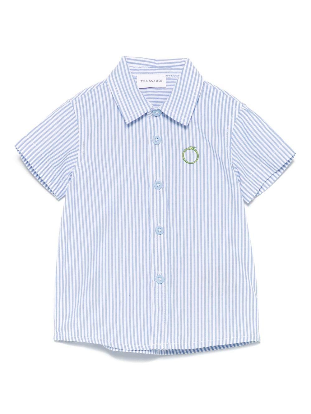 Camicia per neonato Trussardi Junior azzurro a righe con colletto classico e fibbia frontale - Rubino Kids