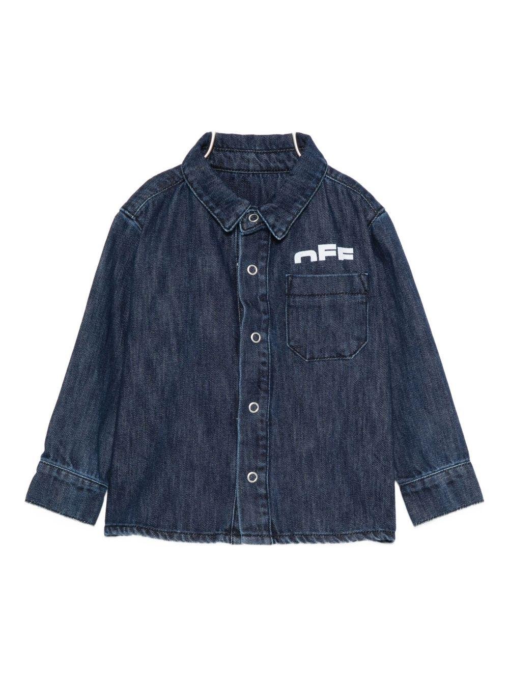 Camicie per neonato Off - White Kids denim con logo stampato e tasca sul petto - Rubino Kids