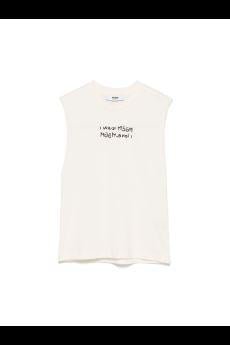 Canotta con stampa per bambino MSGM Kids beige con orlo a taglio vivo - Rubino Kids