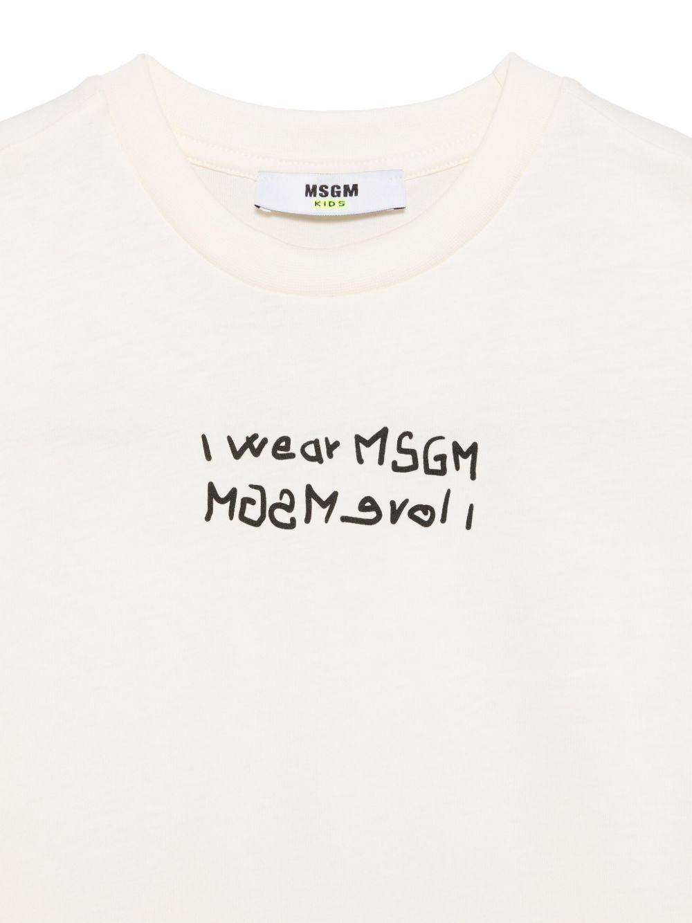 Canotta con stampa per bambino MSGM Kids beige con orlo a taglio vivo - Rubino Kids