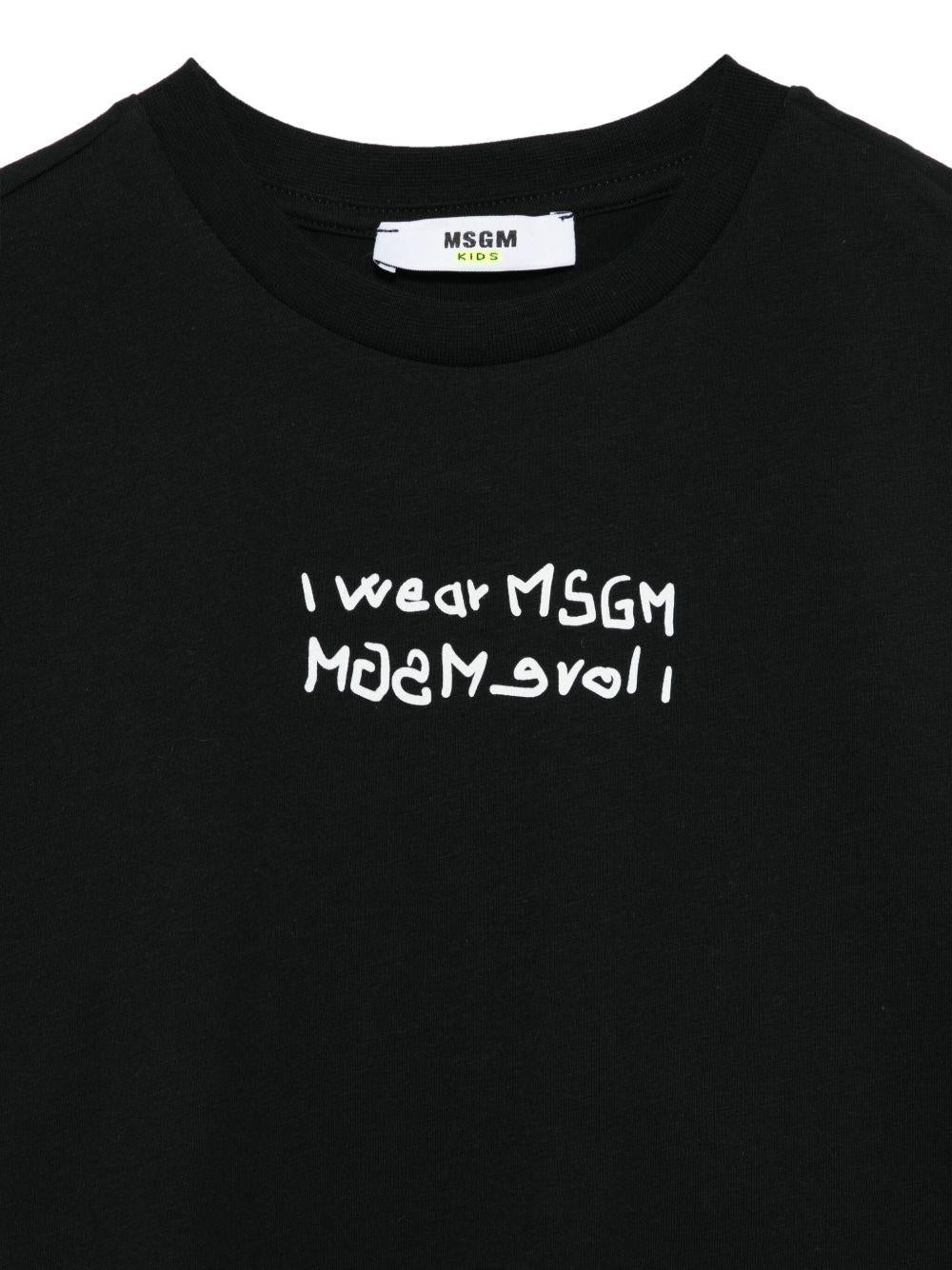 Canotta con stampa per bambino MSGM Kids nero con orlo a taglio vivo - Rubino Kids