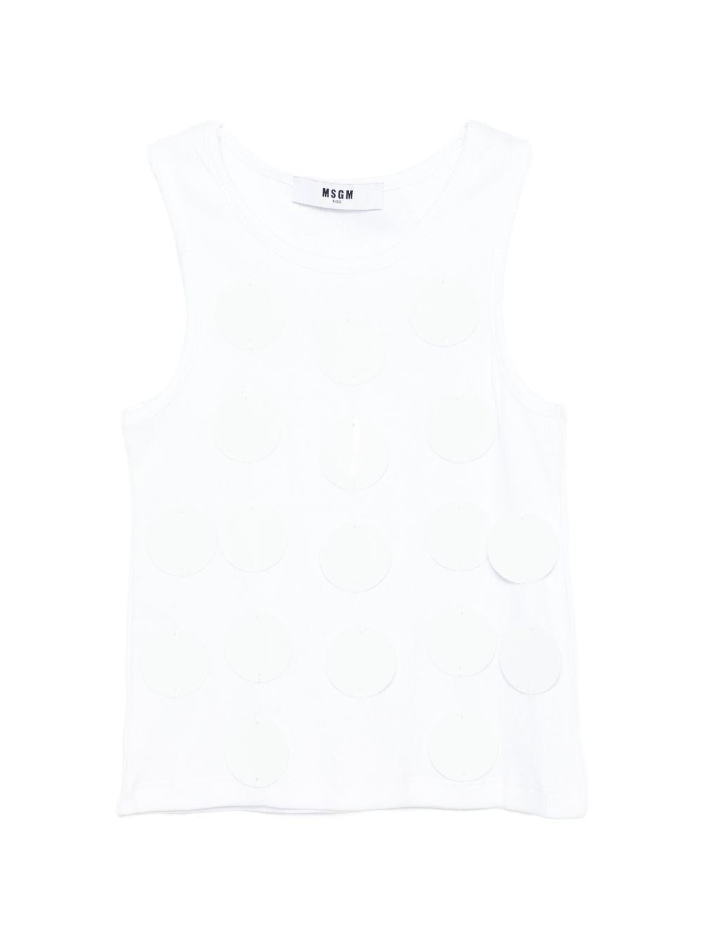 Canotta per bambina MSGM Kids bianca con applicazioni - Rubino Kids