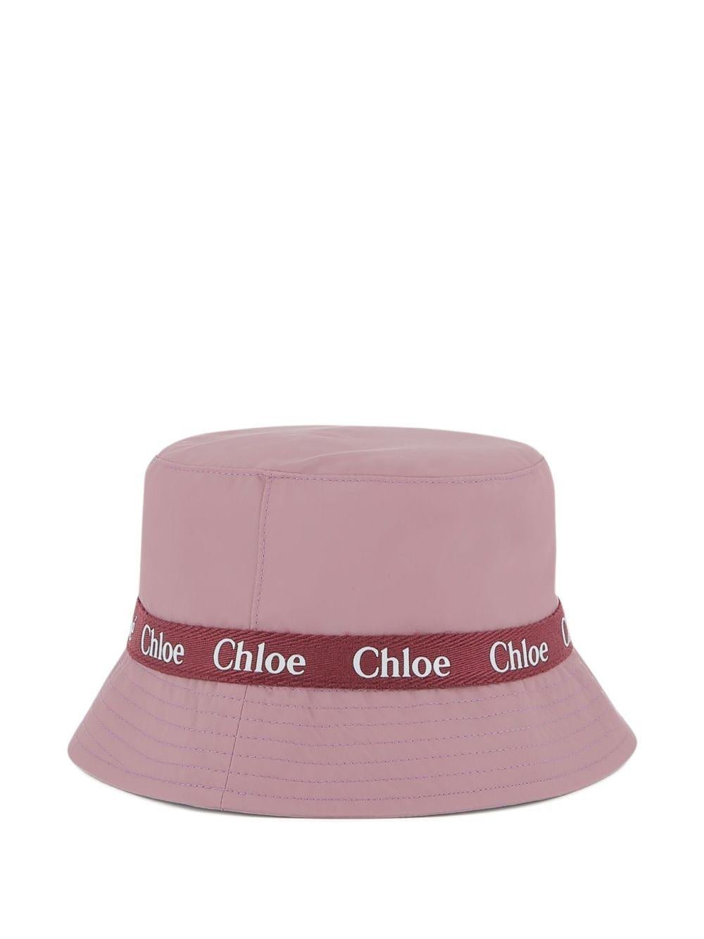 Cappello bucket per bambina Chloé Kids viola con fascia con logo a contrasto - Rubino Kids
