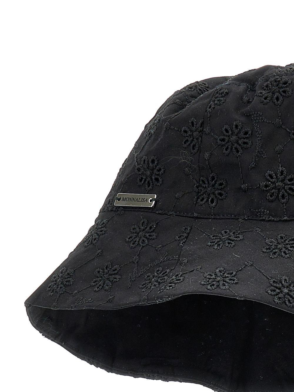 Cappello bucket per bambina Monnalisa nero con motivo a fiori - Rubino Kids
