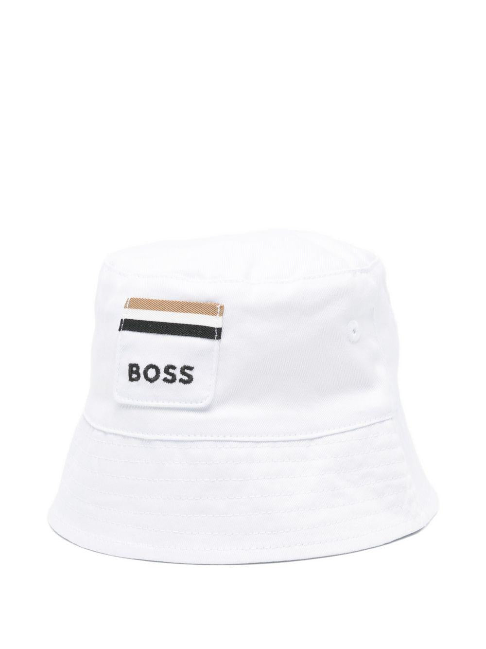 Cappello da pescatore per bambino Boss Kidswear bianco con toppa logo - Rubino Kids