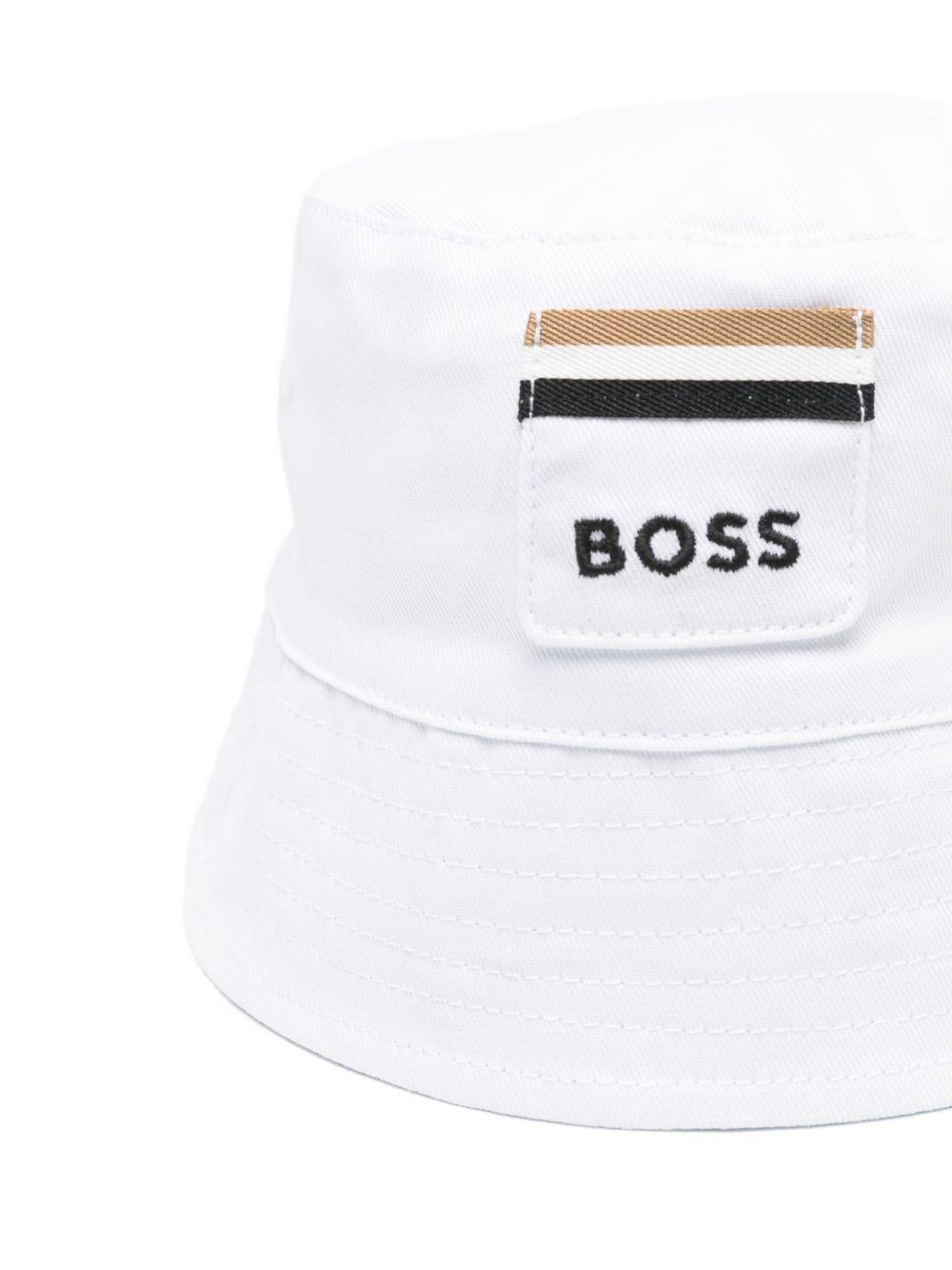 Cappello da pescatore per bambino Boss Kidswear bianco con toppa logo - Rubino Kids