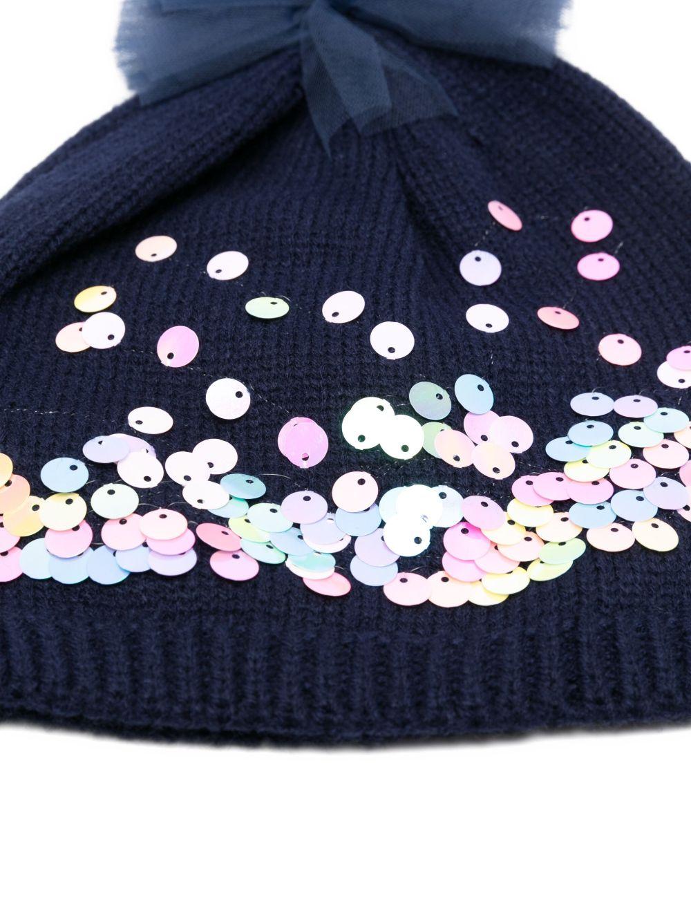 Cappello per bambina Billieblush blu con pompon in tulle decorato e con paillettes - Rubino Kids
