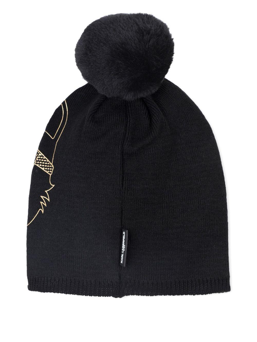 Cappello per bambina Karl Lagerfeld Kids nero con stampa Choupette - Rubino Kids