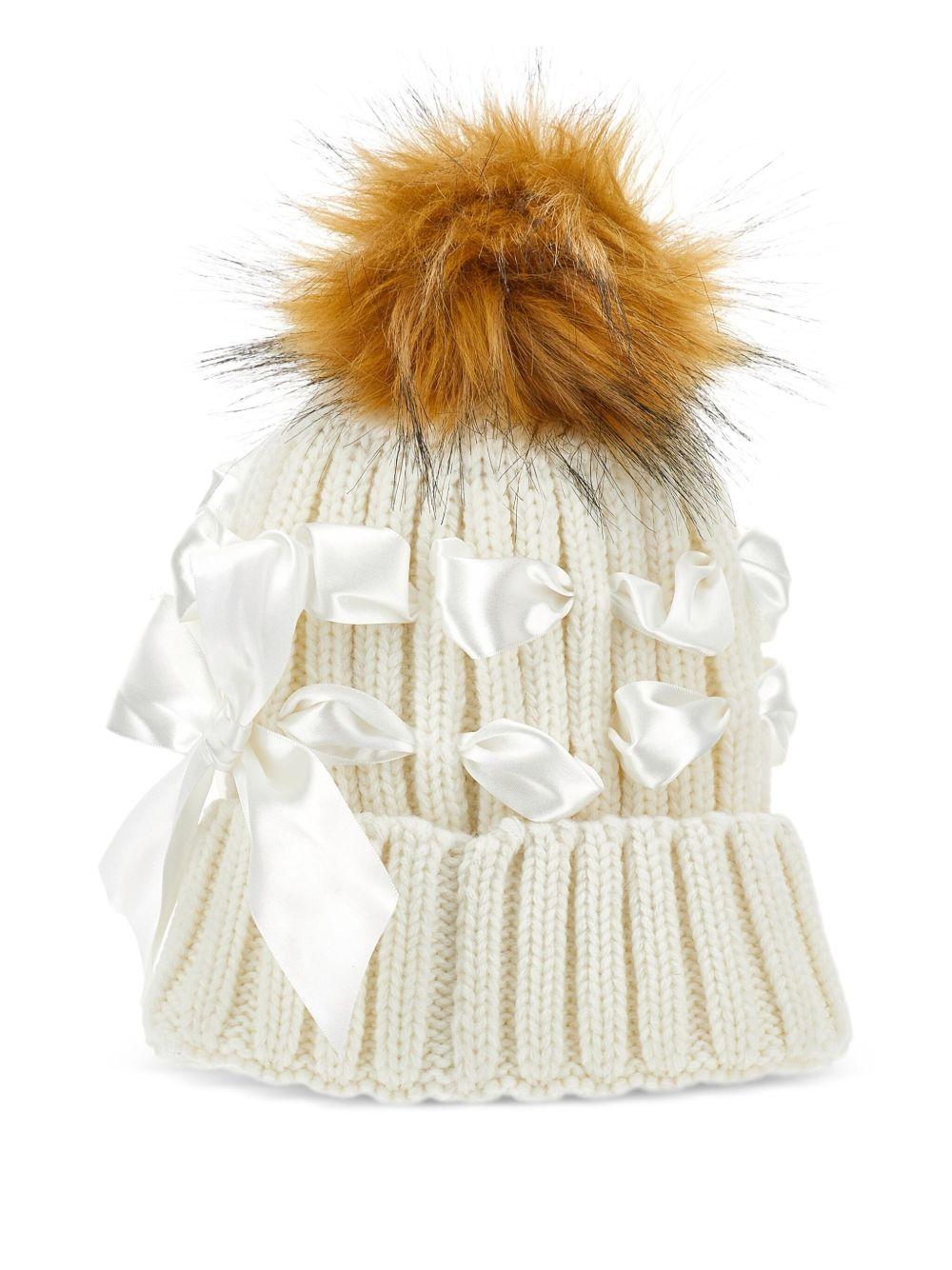 Cappello per bambina Monnalisa beige con pompon - Rubino Kids