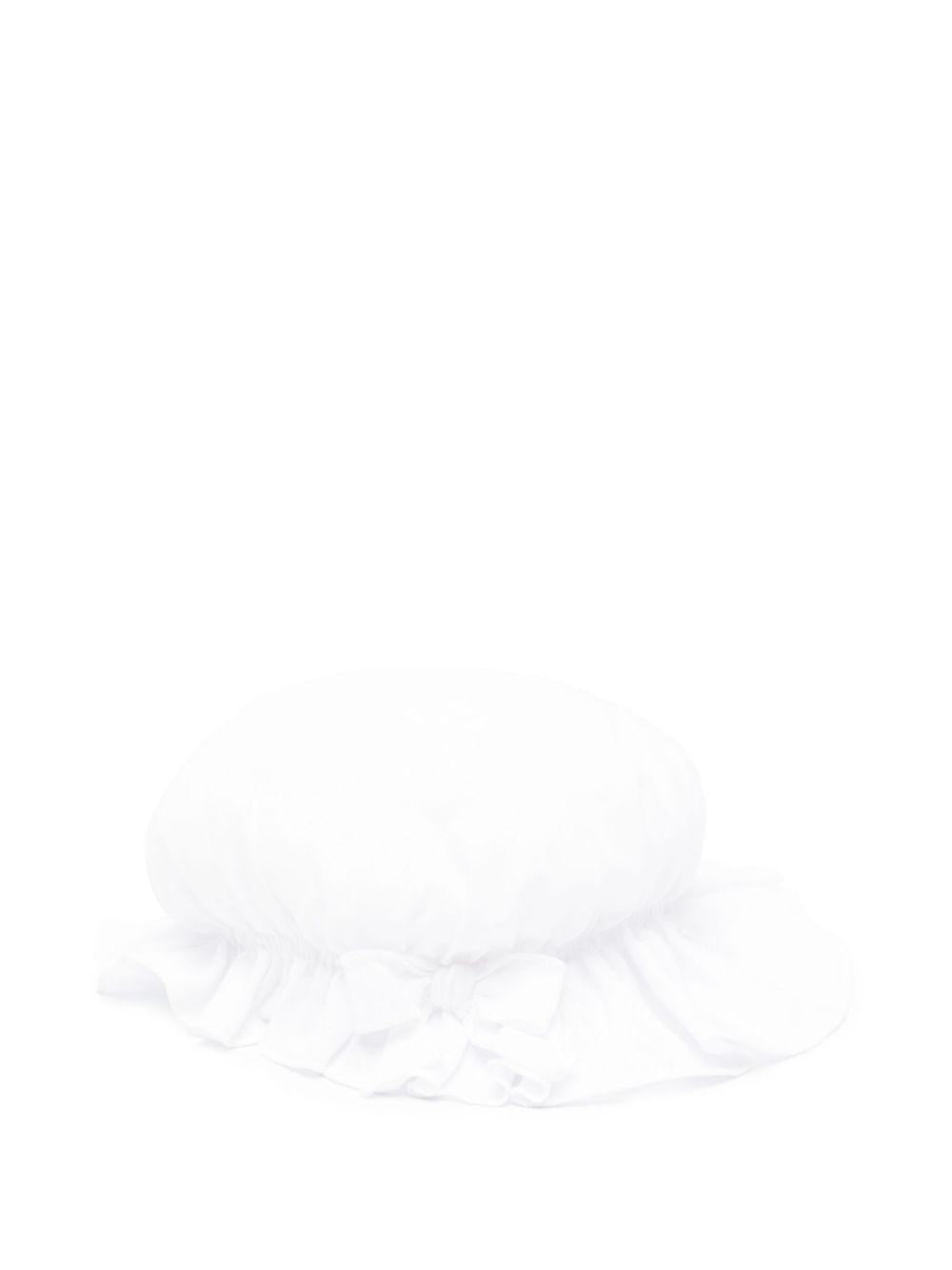Cappello per neonata La Stupenderia bianco in lino con fascia elasticizzata e corona piatta - Rubino Kids
