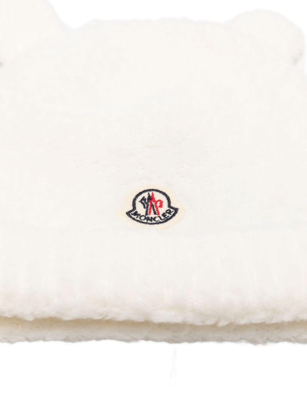 Cappello per neonati Moncler Enfant bianco con dettaglio con orecchie da orsacchiotto - Rubino Kids