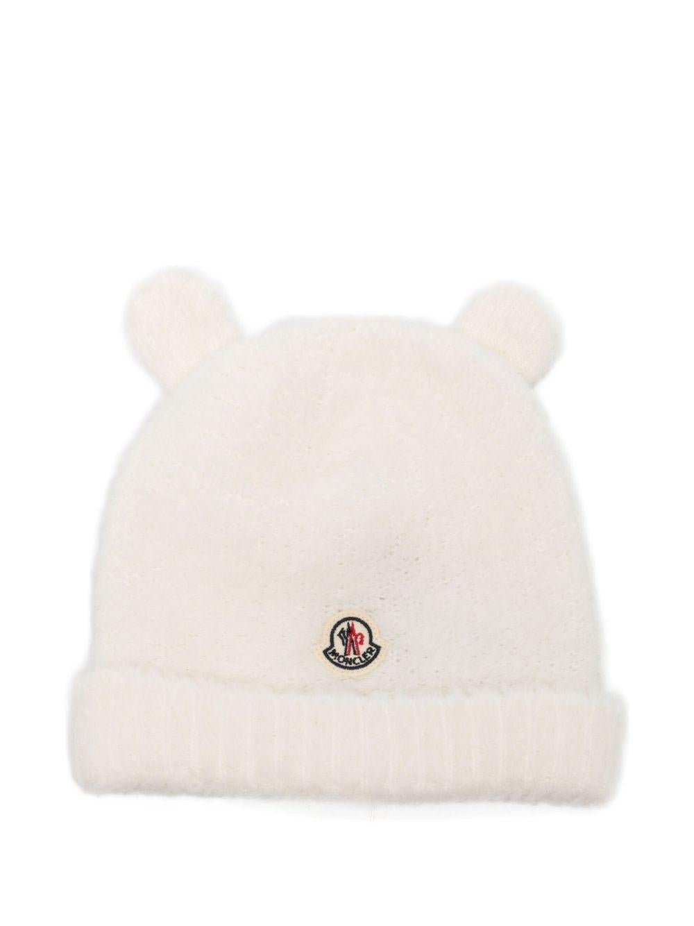 Cappello per neonati Moncler Enfant bianco con dettaglio con orecchie da orsacchiotto - Rubino Kids