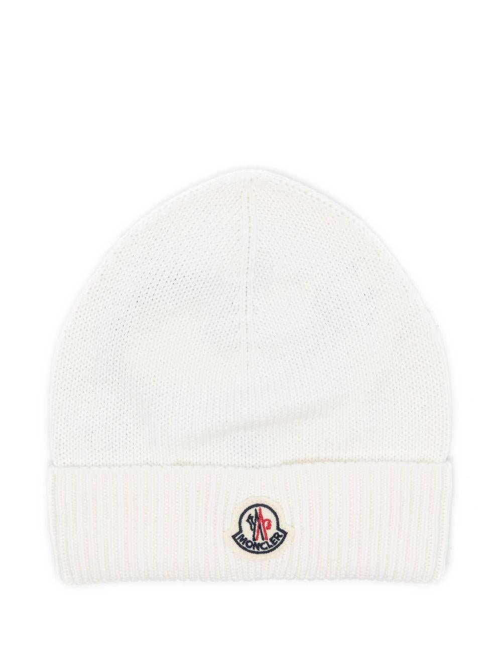 Cappello per neonati Moncler Enfant bianco con ricamo logo - Rubino Kids