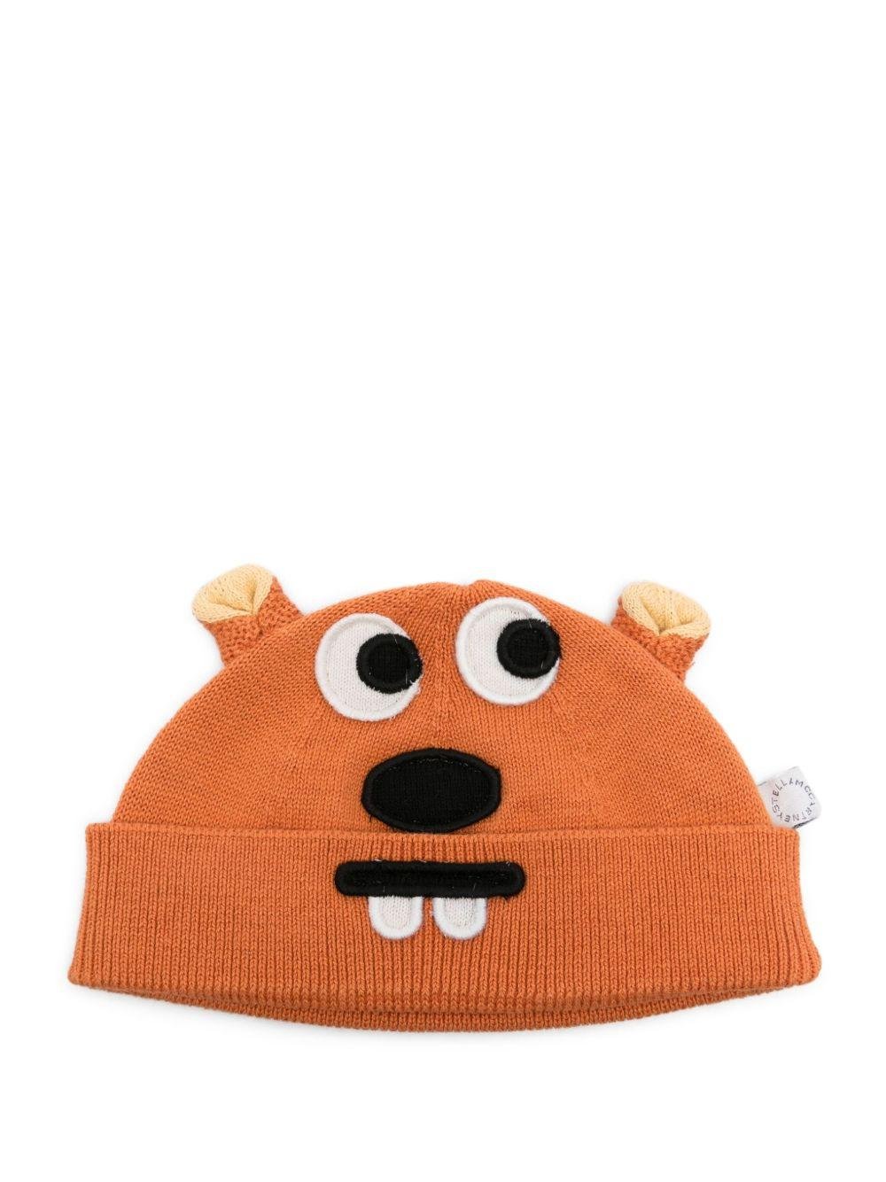 Cappello per neonati Stella McCartney Kids arancione lavorato a maglia con dettagli sulle orecchie - Rubino Kids