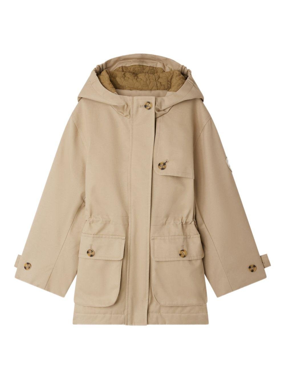 Cappotto per bambina Bonpoint beige con cappuccio - Rubino Kids