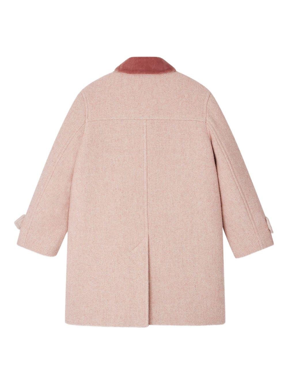 Cappotto per bambina Bonpoint rosa con colletto in velluto - Rubino Kids