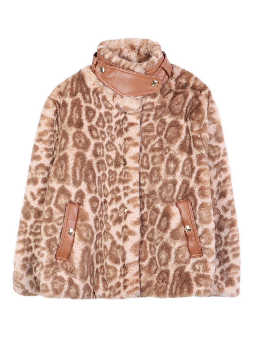 Cappotto per bambina Chloé Kids animalier con chiusura frontale nascosta - Rubino Kids