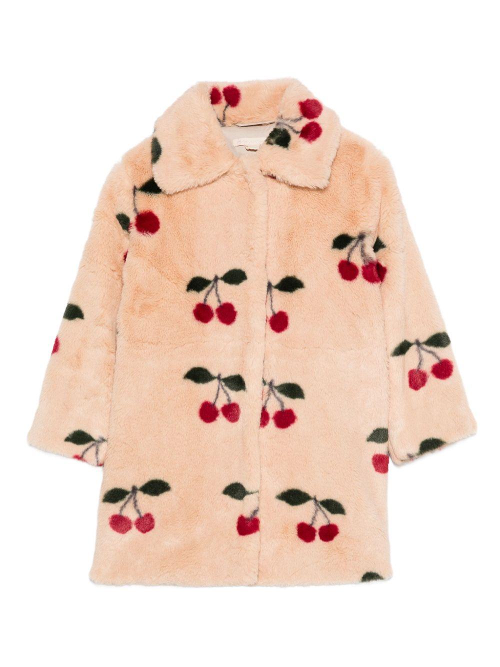 Cappotto per bambina Konges Sløjd beige con motivo ciliegie - Rubino Kids