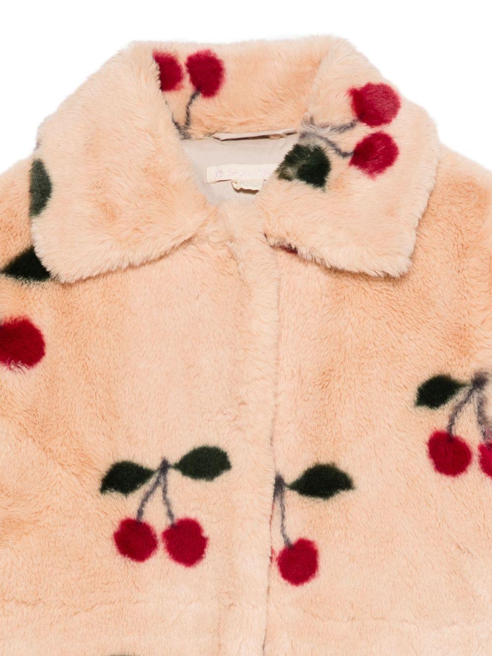 Cappotto per bambina Konges Sløjd beige con motivo ciliegie - Rubino Kids