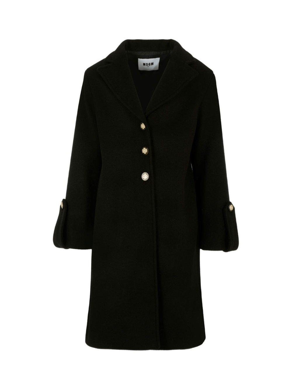 Cappotto per bambina MSGM Kids nero con polsini svasati - Rubino Kids