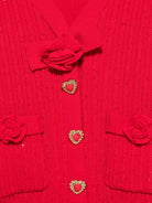 Cardigan a coste per bambina Self - Portrait Kids rosso con applicazione a fiori - Rubino Kids