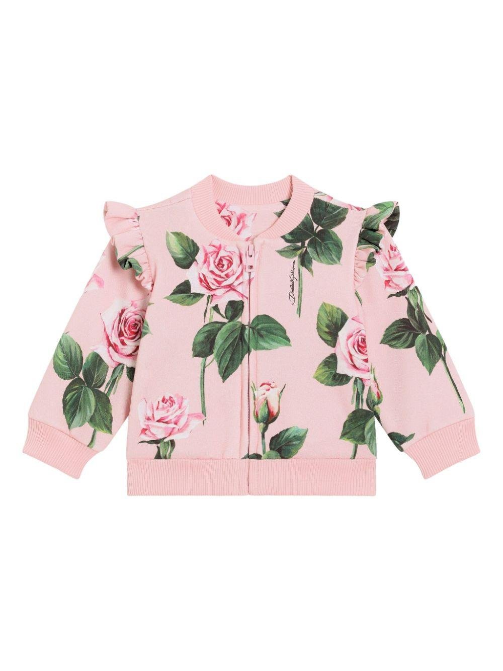 Cardigan a fiori per neonata Dolce & Gabbana Kids rosa con dettagli con ruches - Rubino Kids