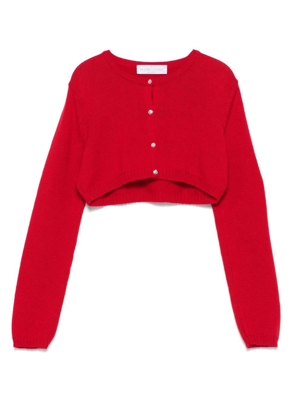 Cardigan crop per bambina Colorichiari rosso con design lavorato a maglia - Rubino Kids