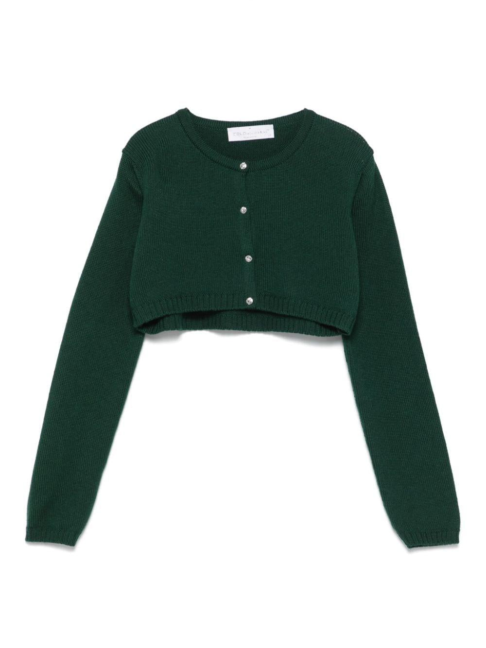 Cardigan crop per bambina Colorichiari verde con design lavorato a maglia - Rubino Kids