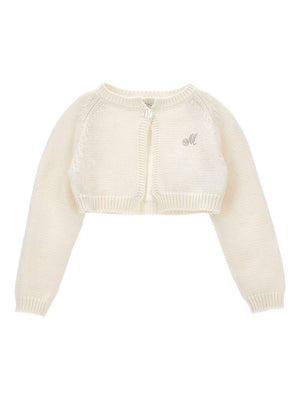 Cardigan crop per neonata Monnalisa bianco con scollo rotondo