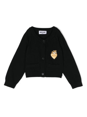 Black cardigan for babies with Moschino Kids logo application