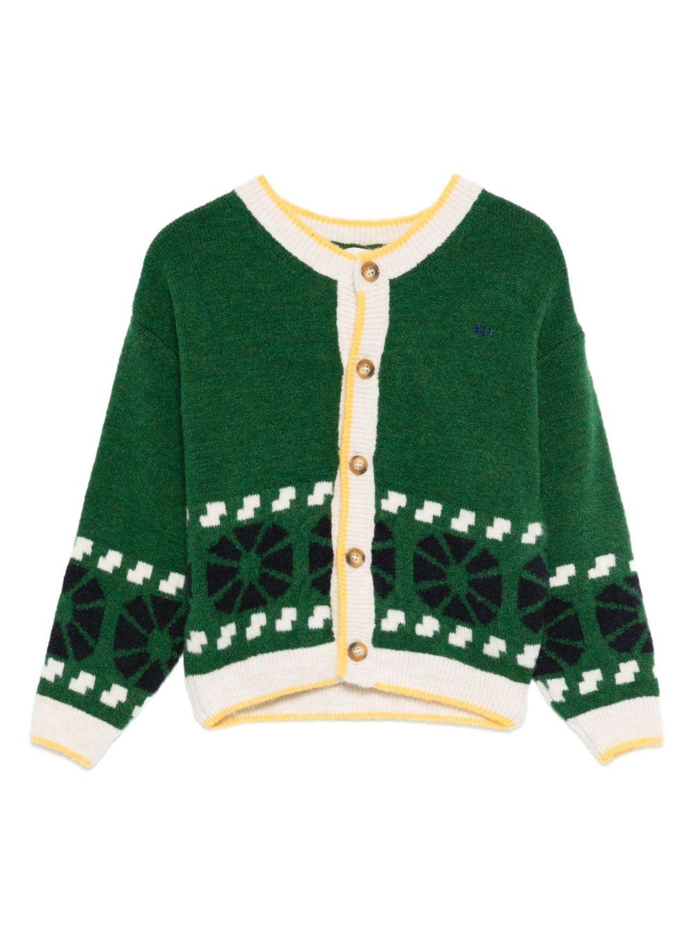 Cardigan per bambina Bobo Choses verde con motivo geometrico - Rubino Kids