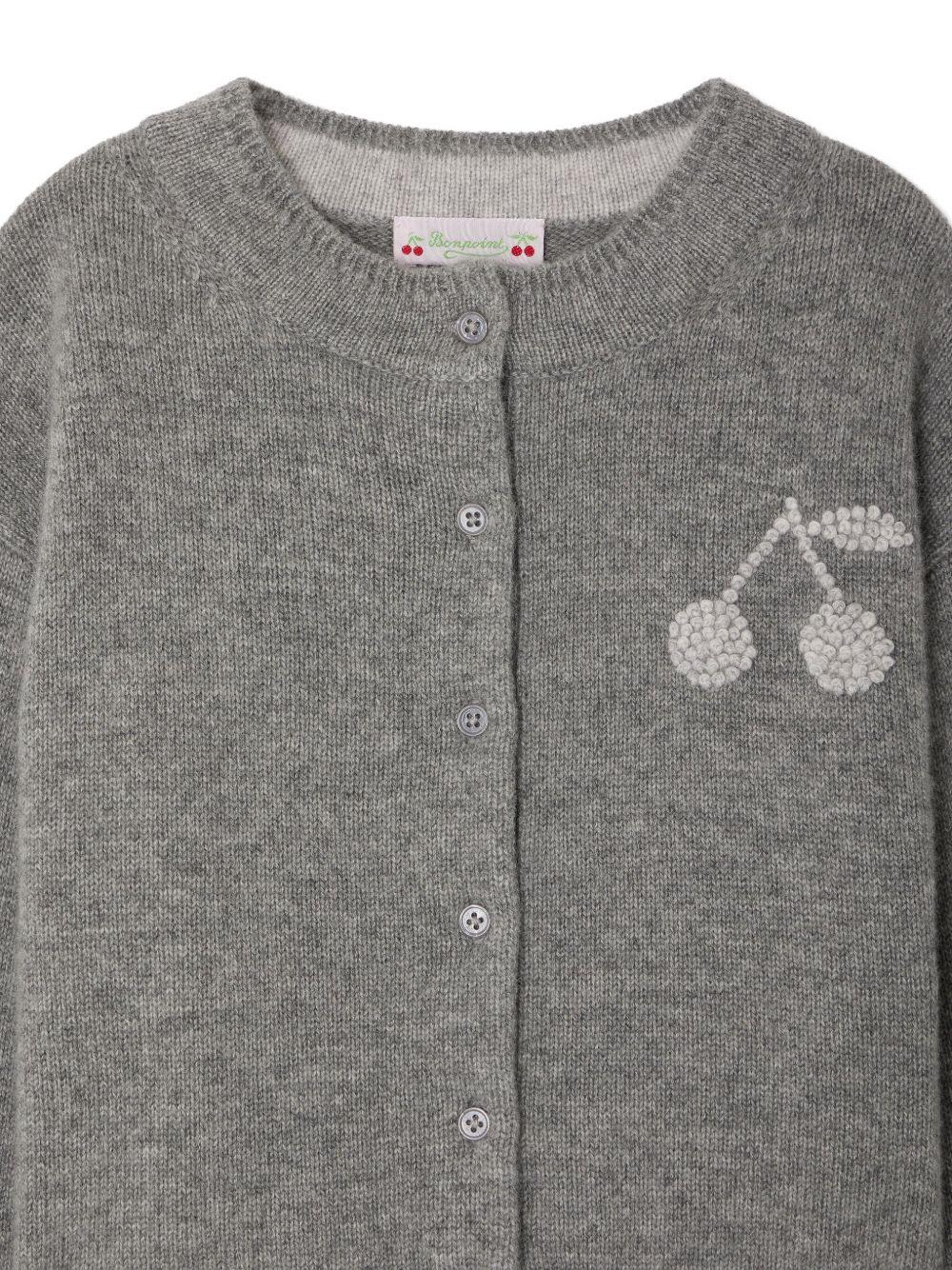 Cardigan per bambina Bonpoint Judicael grigio decorato con ciliegie - Rubino Kids
