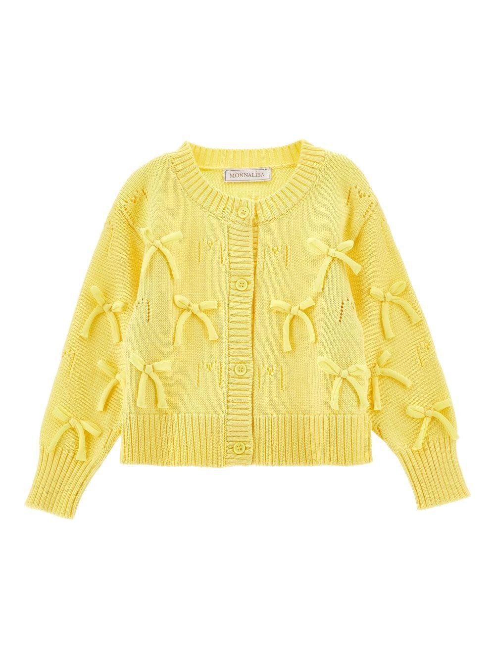 Cardigan per bambina Monnalisa giallo con dettagli fiocchi - Rubino Kids