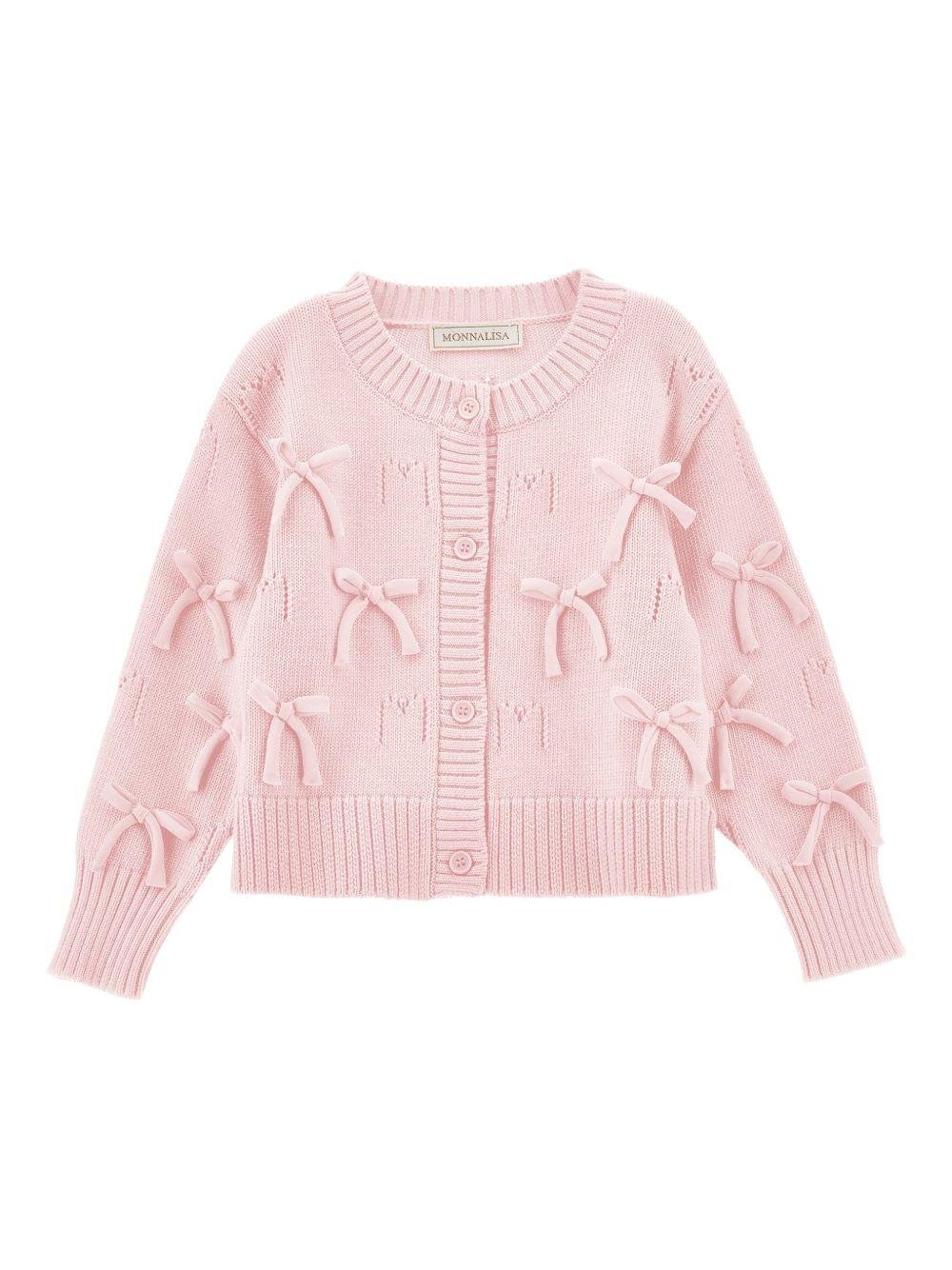 Cardigan per bambina Monnalisa rosa con dettaglio fiocchi - Rubino Kids