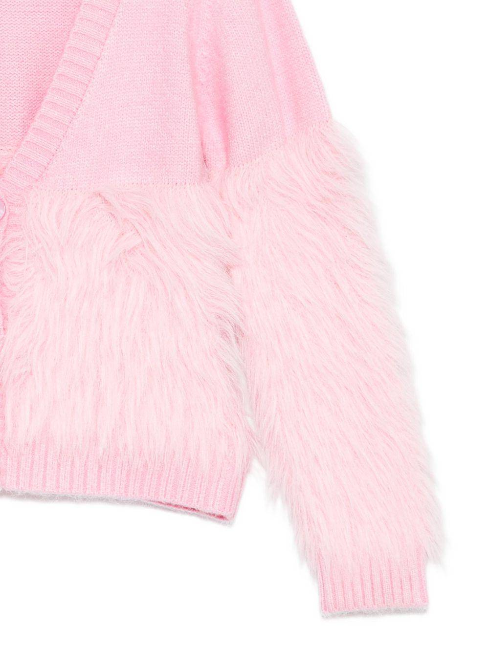 Cardigan per bambina Monnalisa rosa con rifiniture in pelliccia - Rubino Kids