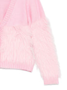 Cardigan per bambina Monnalisa rosa con rifiniture in pelliccia - Rubino Kids