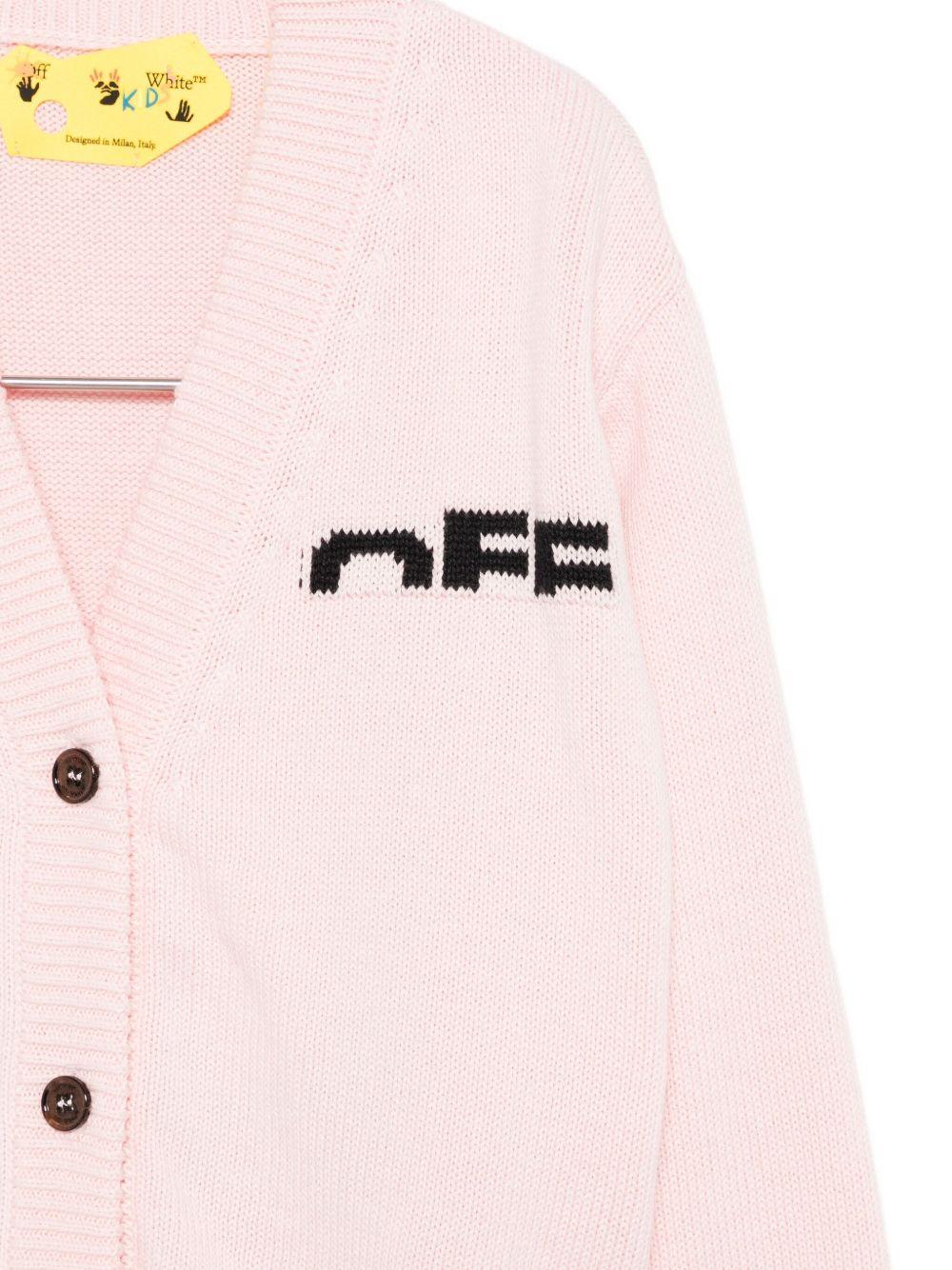 Cardigan per bambina Off - White Kids rosa con logo ricamato - Rubino Kids