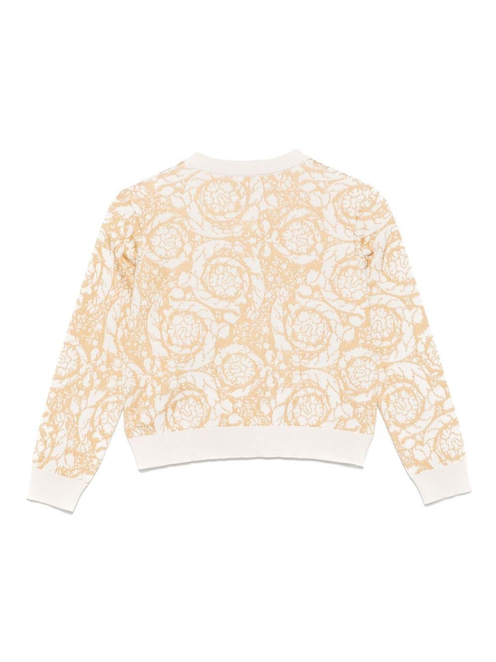 Cardigan per bambina Versace Kids beige con stampa stile Barocco - Rubino Kids