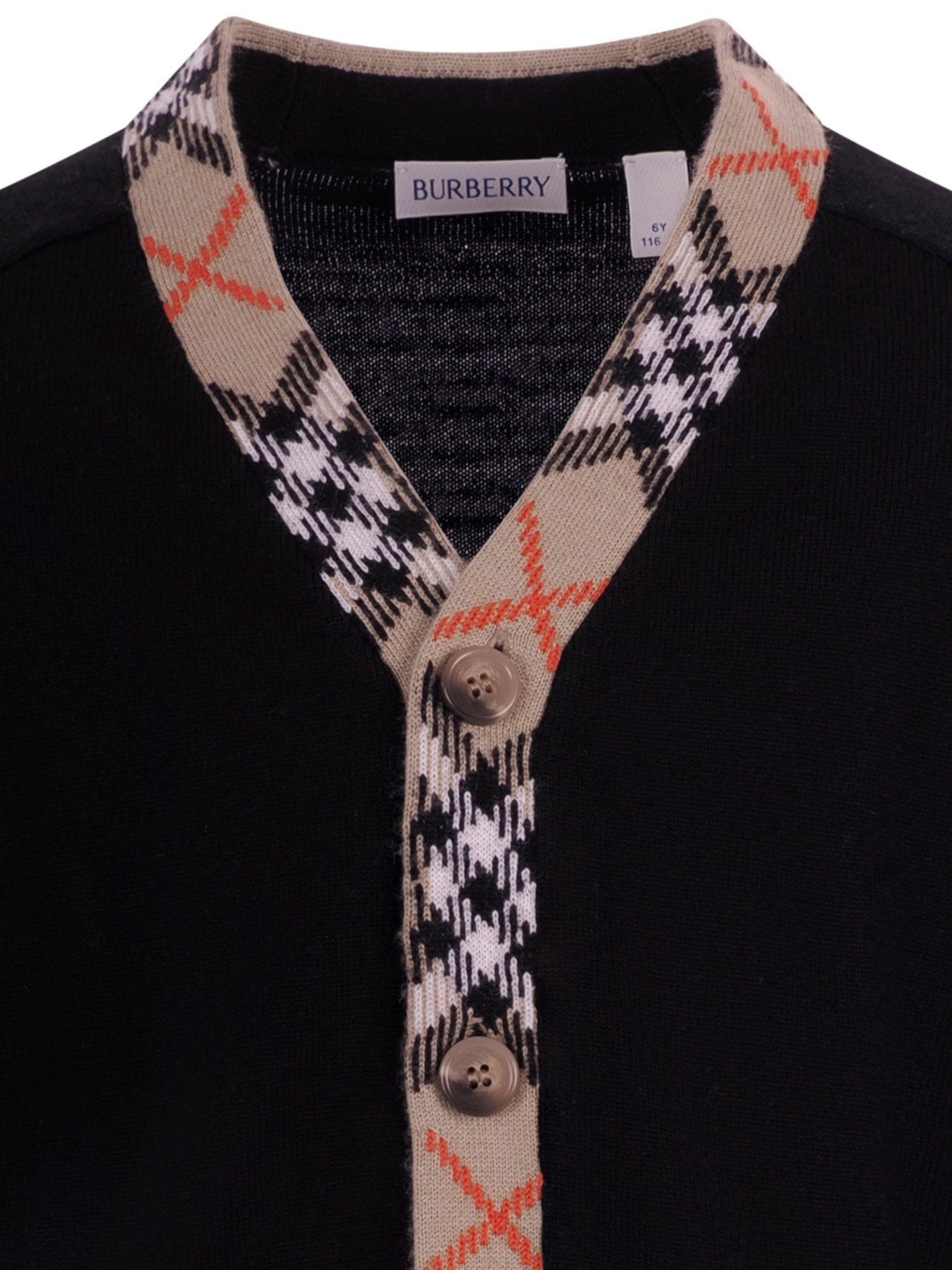 Cardigan per bambino Burberry kids nero con rifiniture a quadri - Rubino Kids