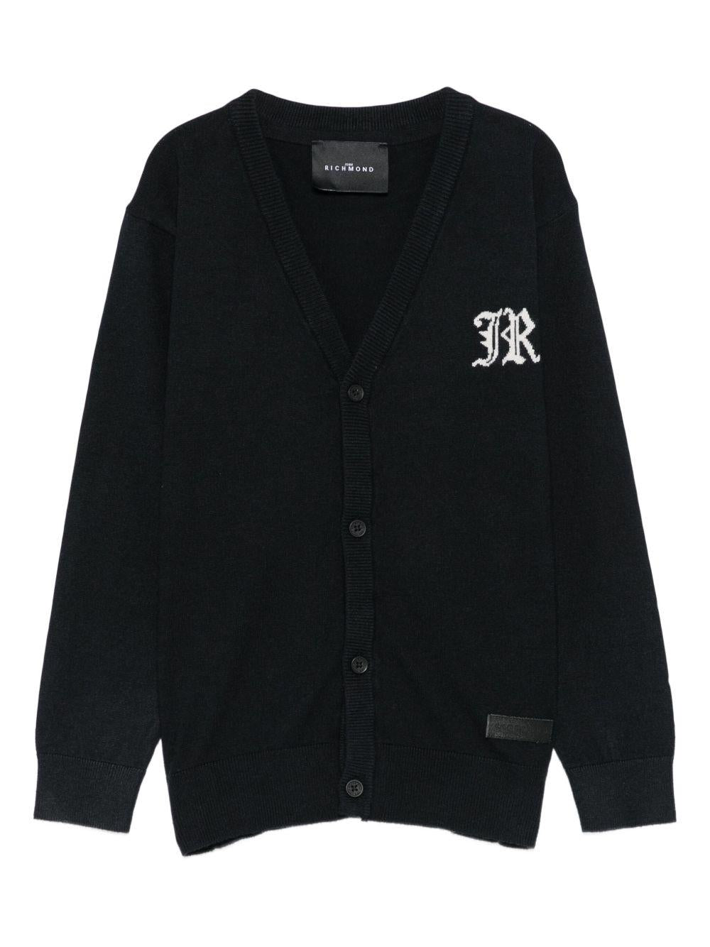 Cardigan per bambino John Richmond Junior blu con logo a intarsio - Rubino Kids