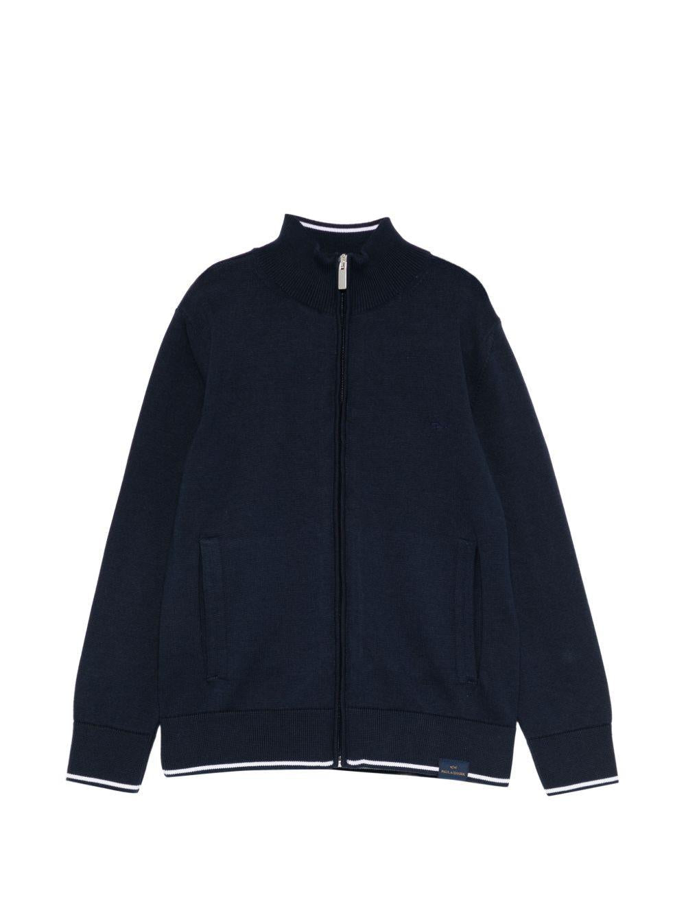Cardigan per bambino Paul & Shark Kids blu con chiusura con zip sul davanti - Rubino Kids