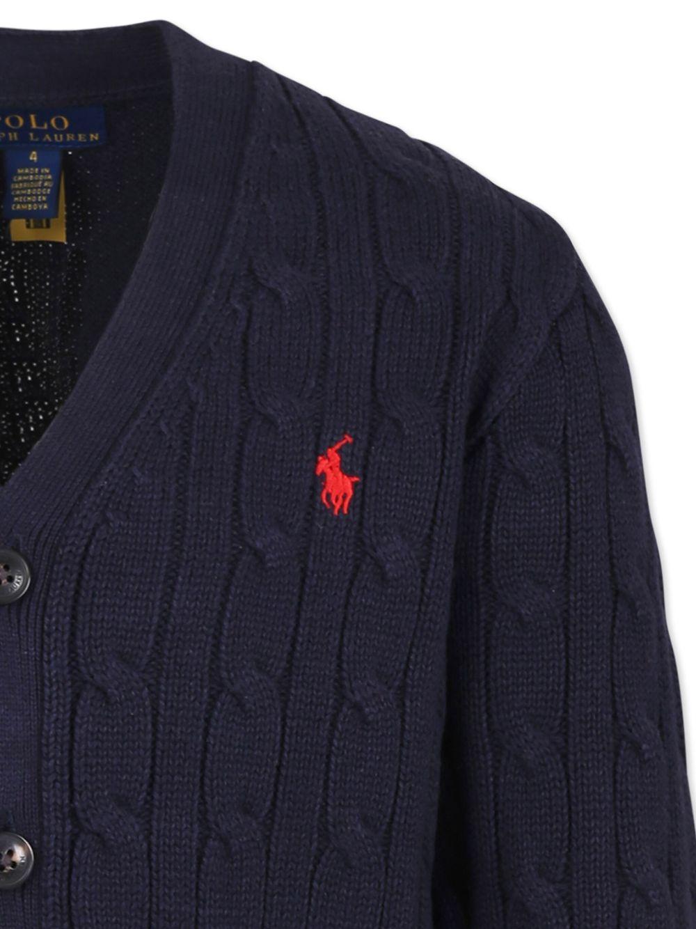 Cardigan per bambino Polo Ralph Lauren Kids blu con maglia intrecciata - Rubino Kids