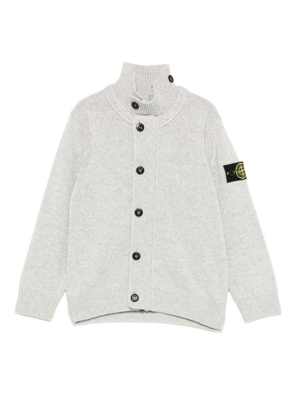 Cardigan per bambino Stone Island Junior grigia a collo alto con bottoni - Rubino Kids