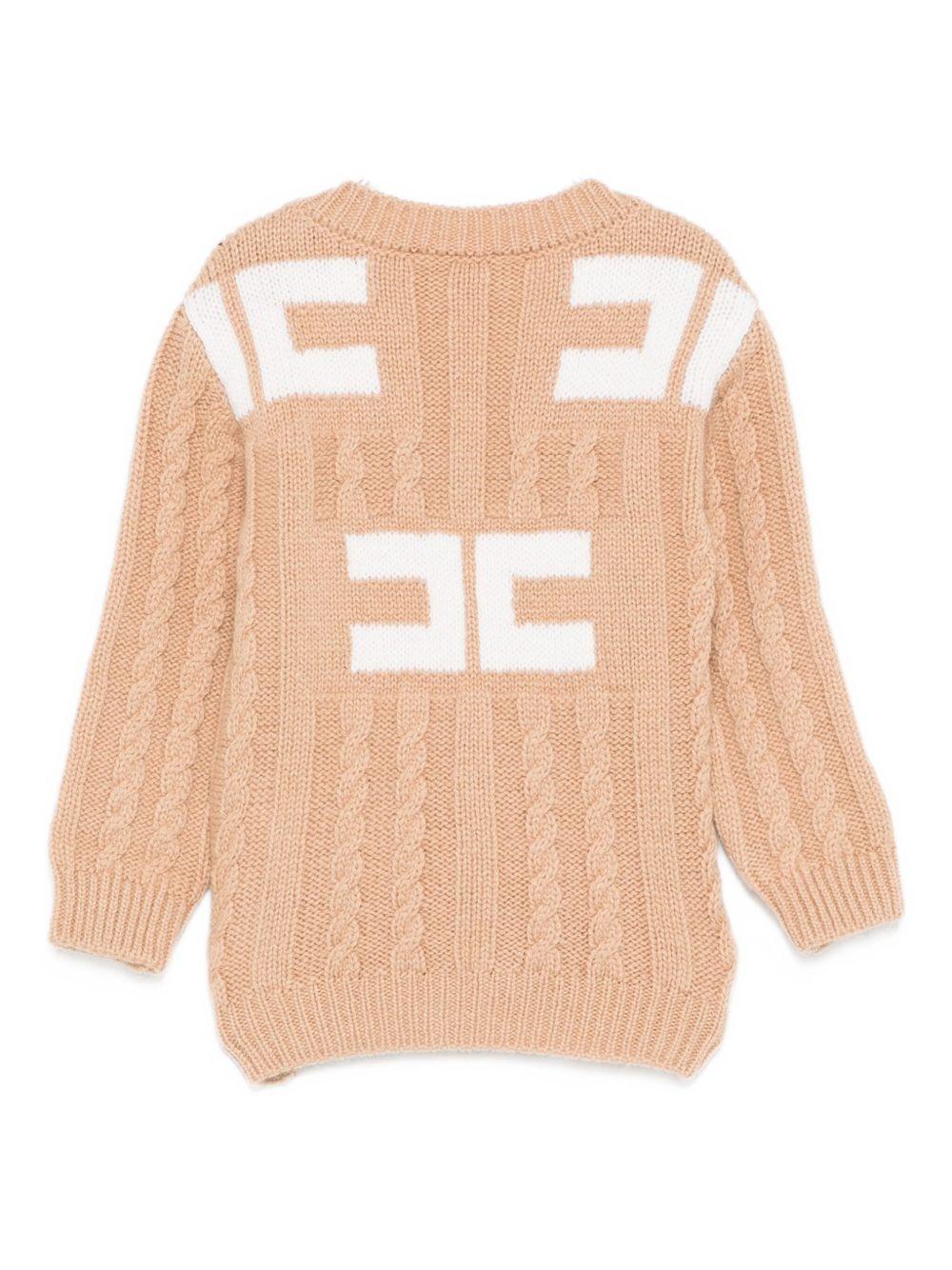 Cardigan per neonata Elisabetta Franchi La Mia Bambina beige con logo sulla parte posteriore - Rubino Kids