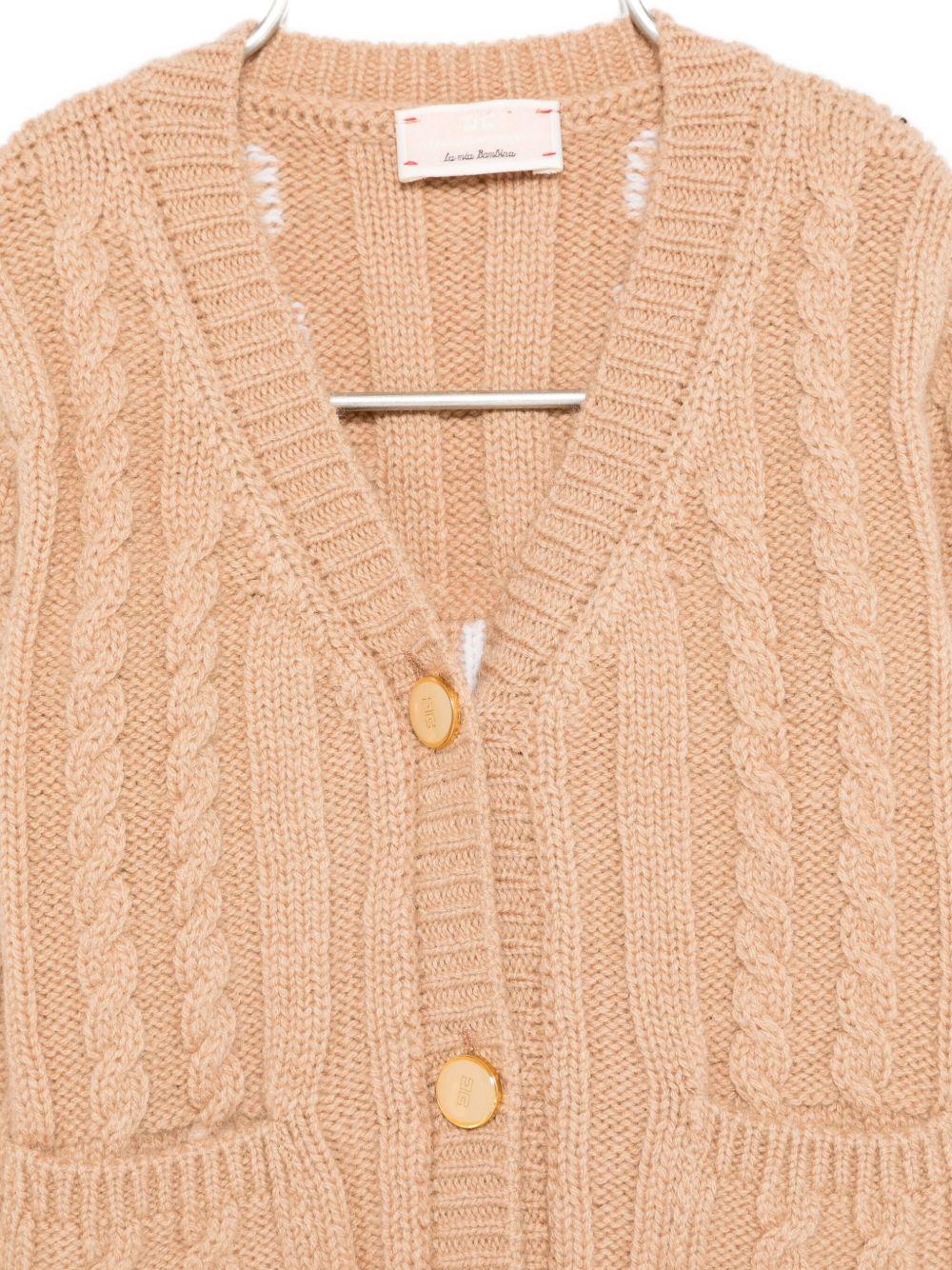 Cardigan per neonata Elisabetta Franchi La Mia Bambina beige con logo sulla parte posteriore - Rubino Kids