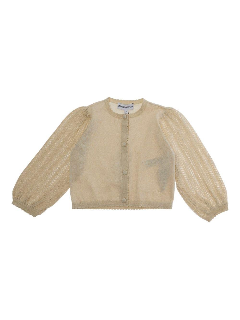 Cardigan per neonata Emporio Armani Kids beige con trama lavorata a maglia - Rubino Kids